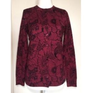 LOFT Wine Black Print Cotton Cardigan Size Small